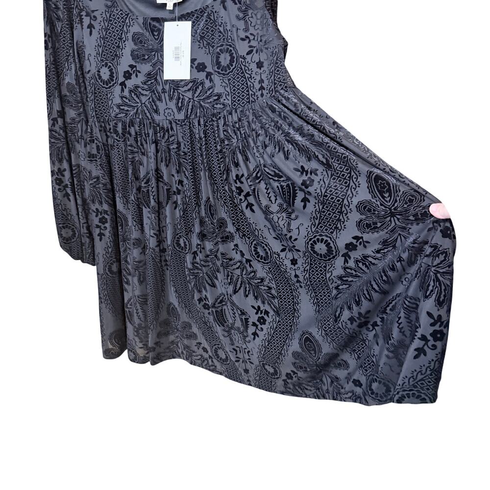 Easel Black Velvet Burnout Boho Babydoll Dress Long Sleeve NWT Large gothic dark - Picture 8 of 9